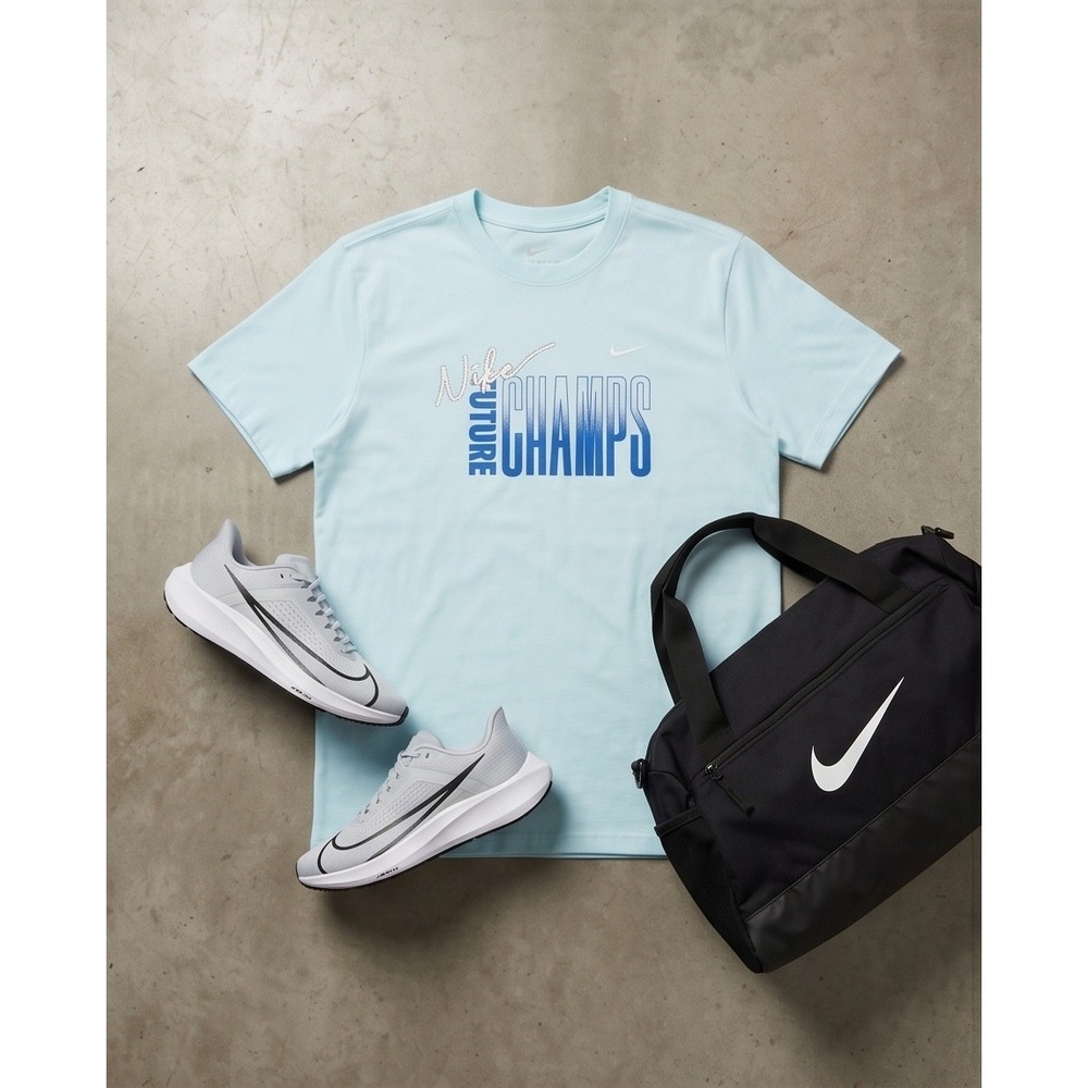 Nike Future Champs Light Blue Graphic T-Shirt Mens Short Sleeve Crewneck Tee - Picture 3 of 10
